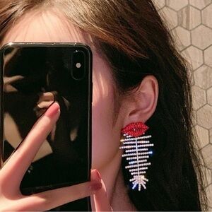 Rhinestone Lip Statement Earrings – Sparkly Valentine’s Day Gift